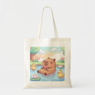 Kawaii capy in een vijver tote bag