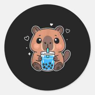 Kawaii Capybara Boba Drink Japans Schattige Anime Ronde Sticker