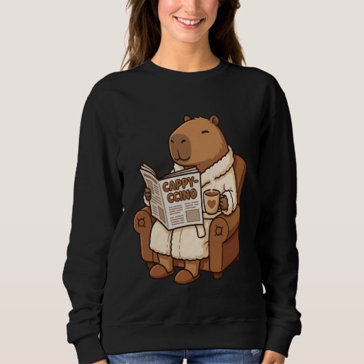 Kawaii Capybara Coffee Pun Cappy-ccino Reading New Trui (Voorkant)