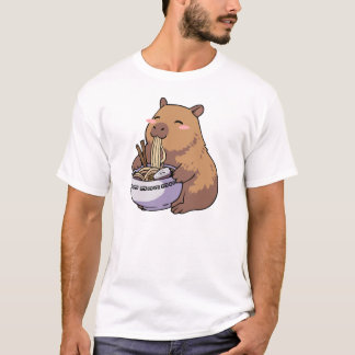 Kawaii Capybara Eet Ramen Noedels Anime Kunst T-shirt