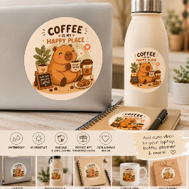 Kawaii Capybara Koffie Sticker | Schattige Koffiel