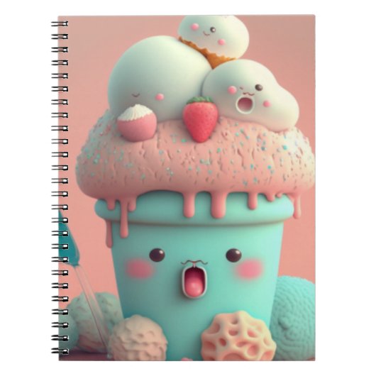 Kawaii carnet de crème glacée rose (Devant)