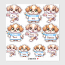 Kawaii Carte de Nom Autocollants de Chien-personna