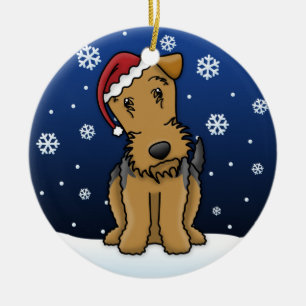 Kawaii Cartoon Airedale Terrier met kerstversierin Keramisch Ornament