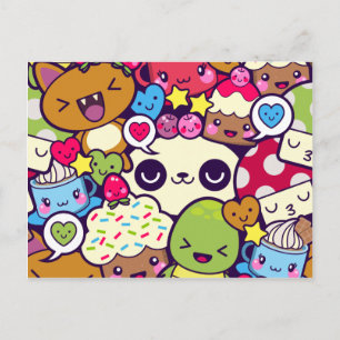 Kawaii Cartoon Animal Food Party Uitnodiging Briefkaart