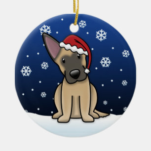 Kawaii Cartoon Belgische Malinois Kerstmis Keramisch Ornament