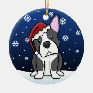 Kawaii Cartoon Boston Terrier Kerstornament Keramisch Ornament