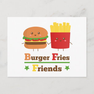 Kawaii Cartoon Burger Fries Friends BFF Briefkaart