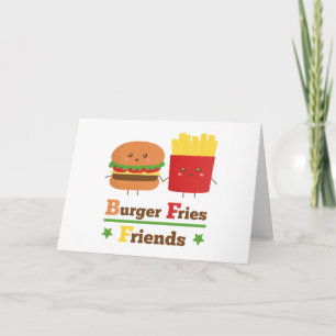 Kawaii Cartoon Burger Friet Vrienden BFF Kaart
