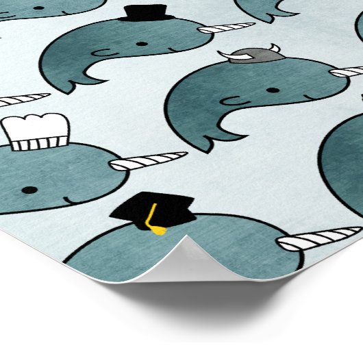 Kawaii Cartoon Grunge Narwhals met pet Poster (Hoek)