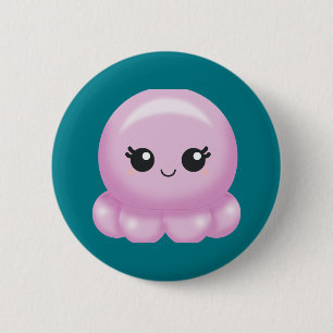 Kawaii Cartoon Pink Octopus Ronde Button 5,7 Cm