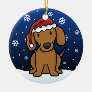 Kawaii Cartoon Red Dachshund Kerstmis Keramisch Ornament