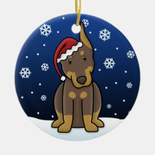 Kawaii Cartoon Red Doberman kerstversiering Keramisch Ornament