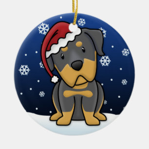 Kawaii Cartoon Rottweiler Kerstmis Keramisch Ornament