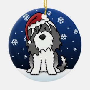 Kawaii Cartoon Tibetan Terrier Kerstmis Keramisch Ornament
