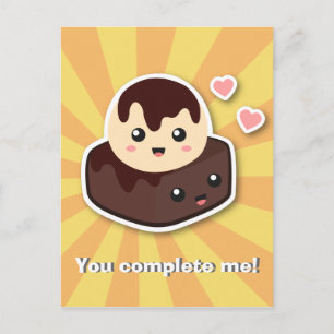 Kawaii Cartoon van Vanilla Ice Cream en Brownie Briefkaart