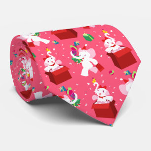 Kawaii Cartoon X-mas White Elephant Stropdas