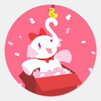 Kawaii Cartoon X-mas Witte Olifant Ronde Sticker