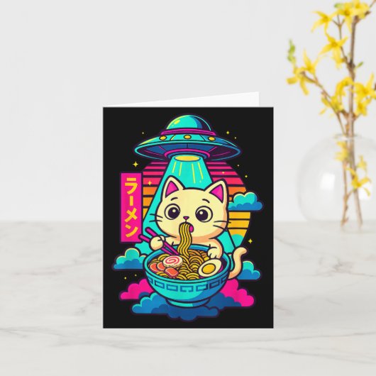 Kawaii Cat Alien Ufo Ramen Graphic Tee Funny Japan Kaart (Gele Bloem)