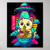 Kawaii Cat Alien Ufo Ramen Graphic Tee Funny Japan Poster (Voorkant)