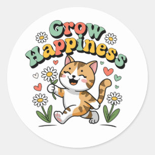 Kawaii Cat Be Happy Summer Garden Motivatie Ronde Sticker