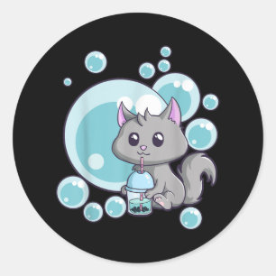 Kawaii Cat Bubble Tea Anime Funny Boba Tea Ronde Sticker