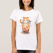 Kawaii Cat Bubble Tea Pastel T-shirt (Voorkant)