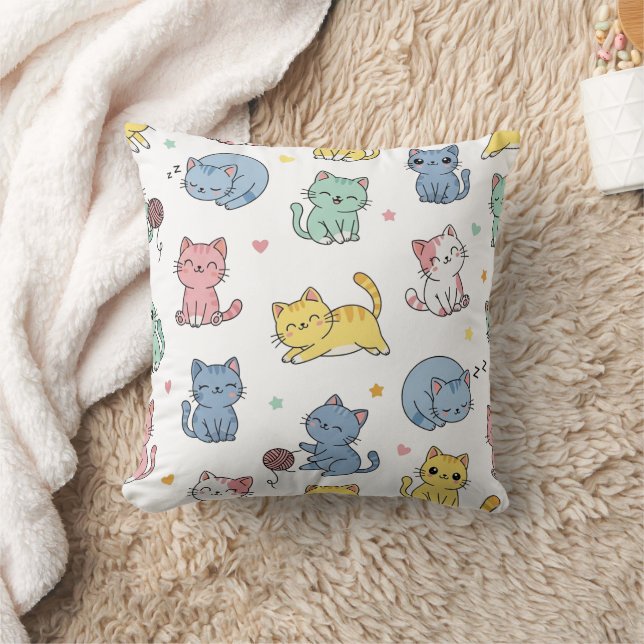 Kawaii Cat Cartoon Pattern Pillow Kussen (Deken)