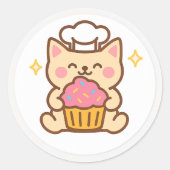 Kawaii Cat Chef With Cupcake Sticker (Devant)