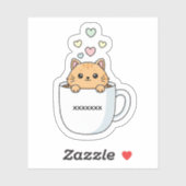 Kawaii Cat & Coffee Hearts Illustration Sticker (Vel)