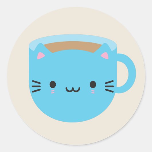 Kawaii Cat Cup of Tea Ronde Sticker (Voorkant)