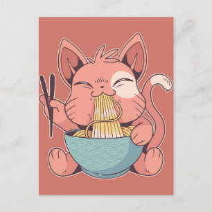 Kawaii Cat Eating Ramen Briefkaart