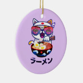 Kawaii Cat Eating Ramen Noodles Keramisch Ornament (Rechts)