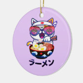 Kawaii Cat Eating Ramen Noodles Keramisch Ornament (Links)