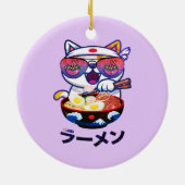 Kawaii Cat Eating Ramen Noodles Keramisch Ornament (Achterkant)