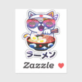 Kawaii Cat Eating Ramen Noodles Sticker (Vel)