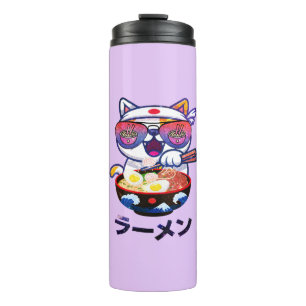 Kawaii Cat Eating Ramen Noodles Thermosbeker