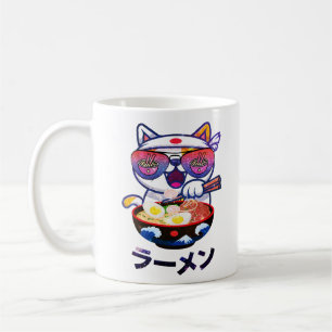 Kawaii Cat Eating Ramen – Schattigee Japanse noede Koffiemok