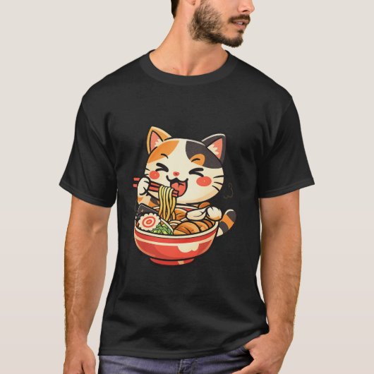 Kawaii Cat Eating Ramen Shirt – Cute Japanese Cat  (Voorkant)