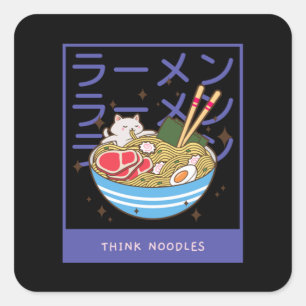 Kawaii Cat Eating Spaghetti 40 Vierkante Sticker