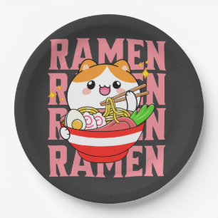 Kawaii Cat eet Ramen Papieren Bordje