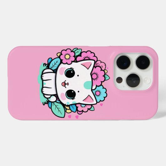 Kawaii Cat Floral iPhone 16 Pro Max Coque 2025 (Verso (horizontal))