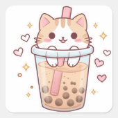 Kawaii Cat in Boba Cup Sticker – So Cute! (Devant)