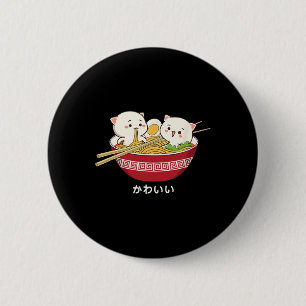 Kawaii Cat Japanese Tokyo Anime Cat Ramen T Shirt Ronde Button 5,7 Cm