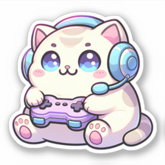 Kawaii Cat met Game Controller Pastel Sticker