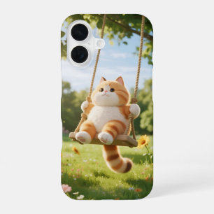 Kawaii Cat op Swing Phone Case iPhone 16 Hoesje