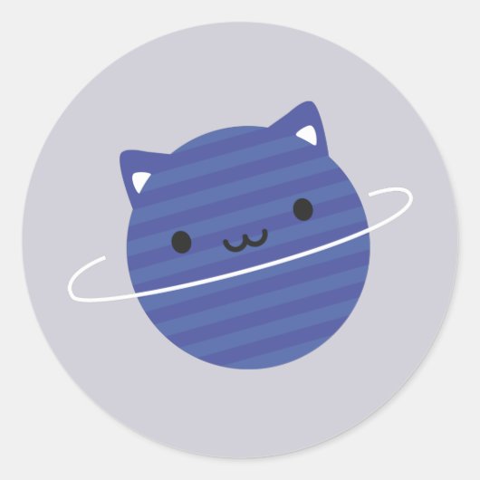 Kawaii Cat Planet in Space Ronde Sticker (Voorkant)