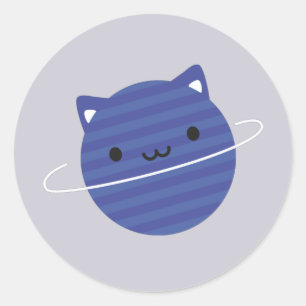 Kawaii Cat Planet in Space Ronde Sticker
