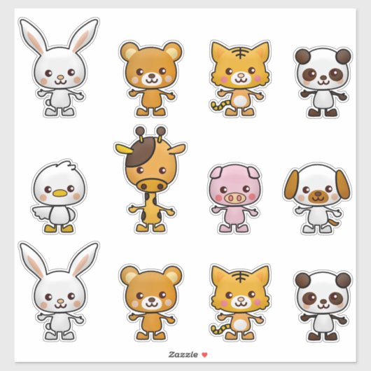 Kawaii Cat Rabbit Tiger Beer Duck Dog Animals Sticker (Vel)