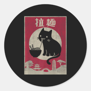 Kawaii Cat Ramen Anime Japanse voedselmeisjes Ronde Sticker